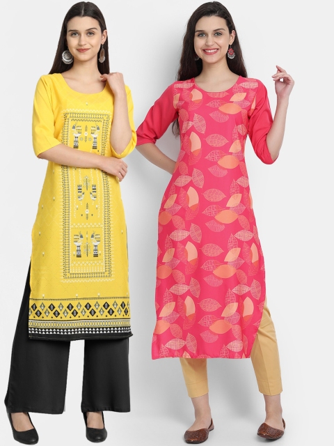 

7Threads Women Pack Of 2 Kurtas, Yellow