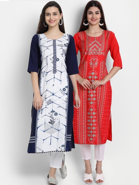 

7Threads Women Pack Of 2 Kurtas, Red