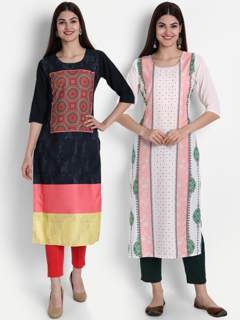 

7Threads Women Pack Of 2 Kurtas, Black