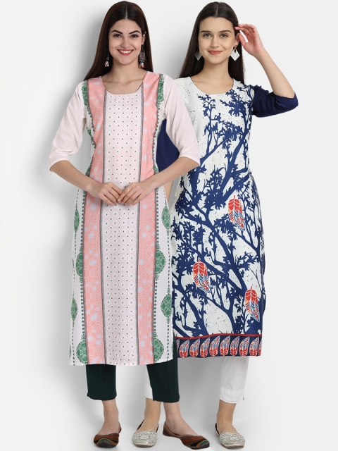 

7Threads Women Pack Of 2 Digital Print Straight Kurtas, Pink