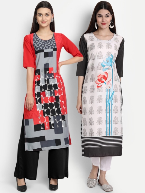 

7Threads Women Pack Of 2 Kurtas, Red