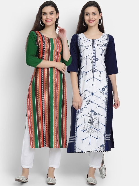 

7Threads Women Pack Of 2 Digital Print Straight Kurta, Green