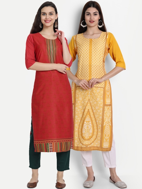 

7Threads Women Pack Of 2 Kurtas, Yellow