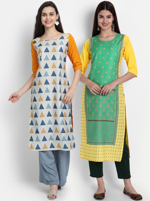 

7Threads Women Pack Of 2 Kurtas, Green