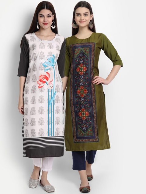 

7Threads Women Pack Of 2 Digital Print Straight Kurta, White