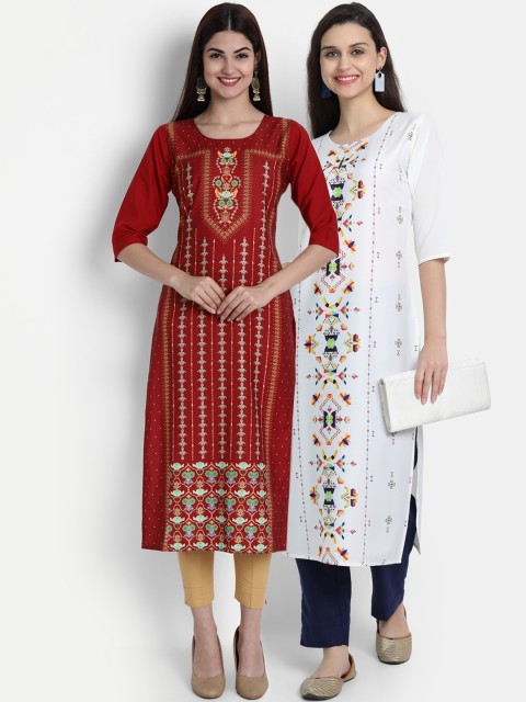 

7Threads Women Pack Of 2 Kurtas, Red
