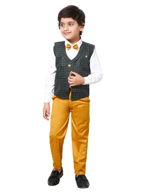 

FOURFOLDS Boys Mustard & Green Checked Shirt With Trousers & Coat