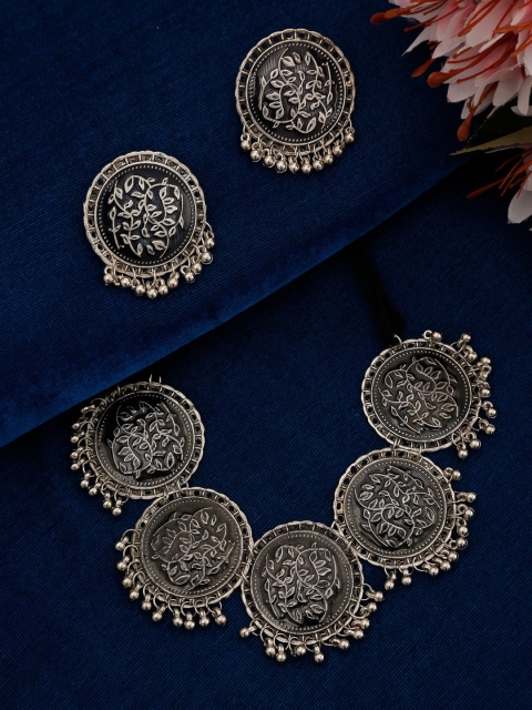 

NEUDIS Silver-Plated Black Enamelled Jewellery Set