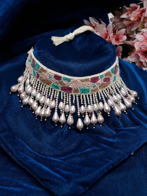 

NEUDIS Blue & Burgundy Silver-Plated Choker Necklace