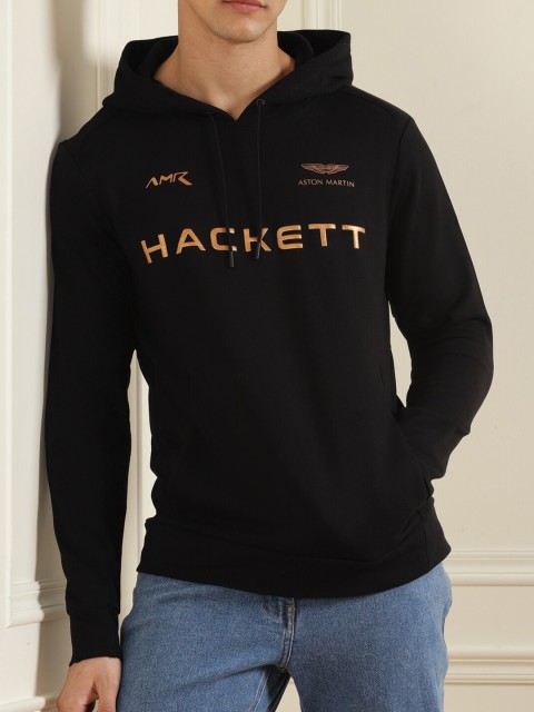 

HACKETT LONDON Men Black Brand Logo Print Cotton Sweatshirt