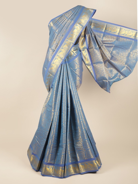 

Pothys Blue & Gold Ethnic Motifs Zari Pure Silk Saree
