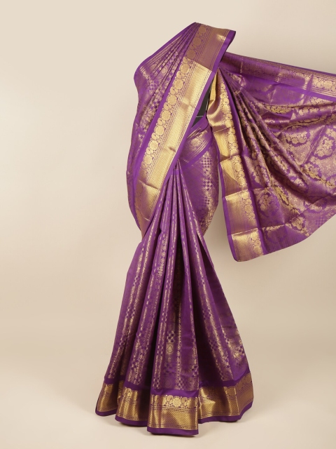 

Pothys Violet & Gold-Toned Woven Design Zari Pure Silk Saree