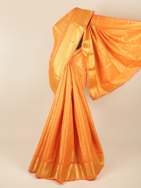 

Pothys Orange & Gold-Toned Woven Design Zari Pure Silk Saree