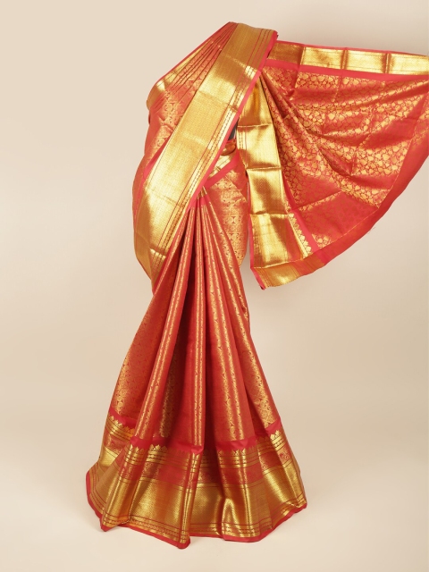 

Pothys Maroon & Gold-Toned Ethnic Motifs Zari Pure Silk Saree