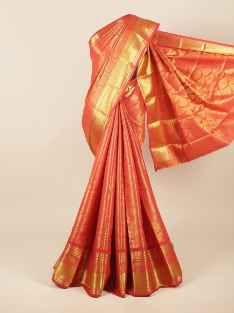 

Pothys Red & Gold-Coloured Floral Woven Zari Pure Silk Saree