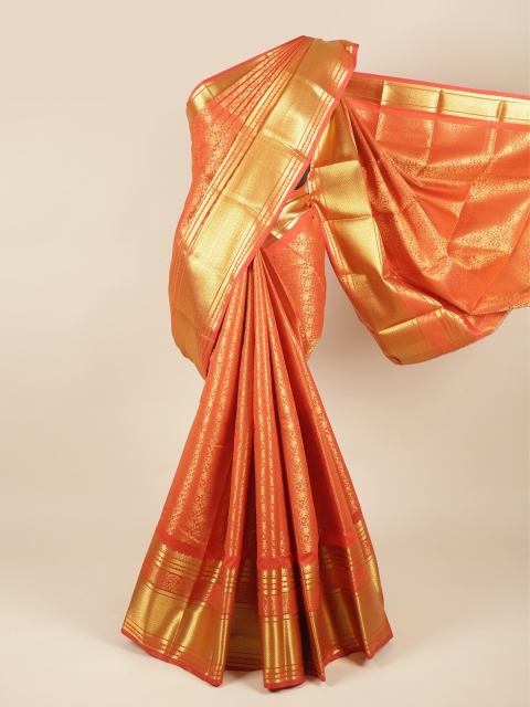 

Pothys Orange & Gold Ethnic Motifs Zari Pure Silk Saree