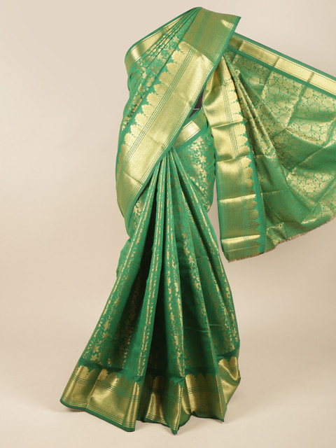 

Pothys Green & Gold-Toned Woven Design Zari Pure Silk Saree