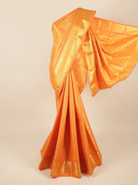 

Pothys Orange & Gold-Toned Woven Design Pure Silk Saree