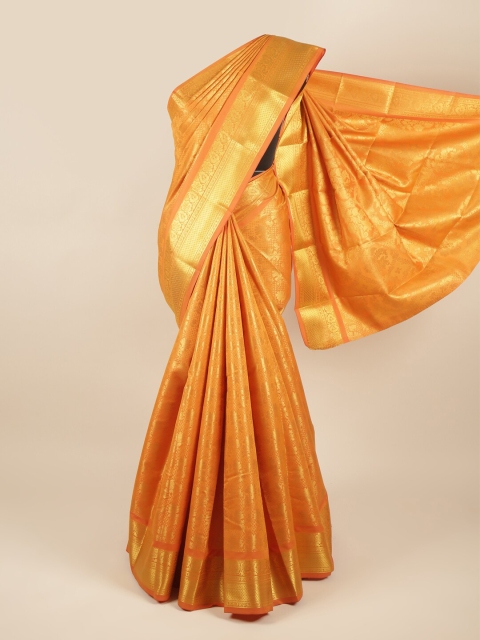 

Pothys Mustard & Gold-Toned Ethnic Motifs Zari Pure Silk Saree