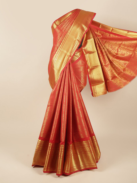 

Pothys Red & Gold-Toned Woven Design Zari Pure Silk Saree