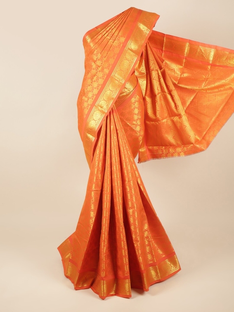 

Pothys Orange & Gold-Toned Woven Design Pure Silk Saree