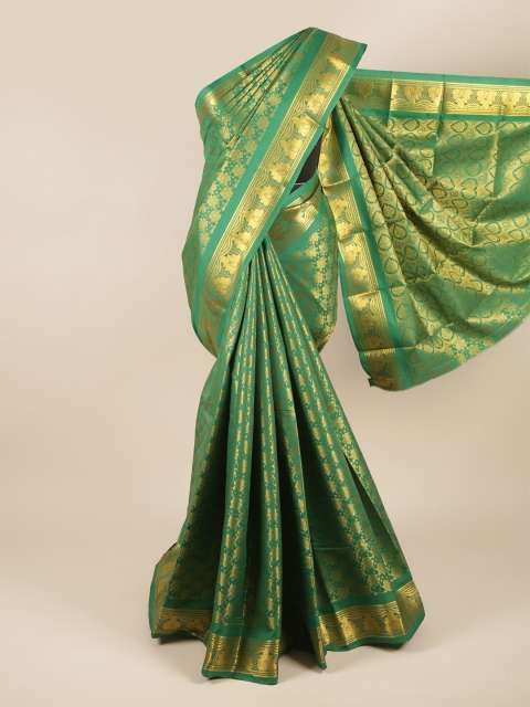 

Pothys Green & Gold-Toned Woven Design Zari Pure Silk Saree