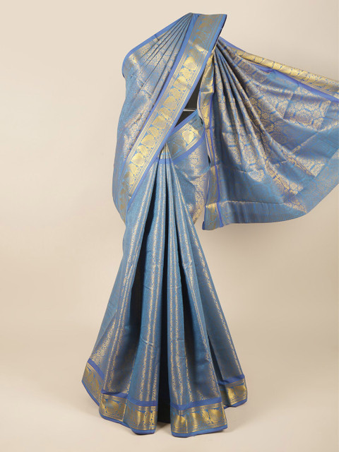 

Pothys Blue & Gold Ethnic Motifs Zari Pure Silk Saree