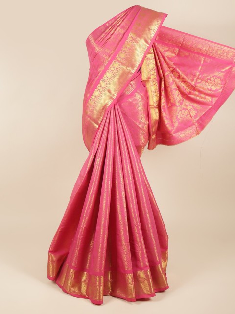 

Pothys Pink & Gold-Toned Woven Design Zari Pure Silk Saree