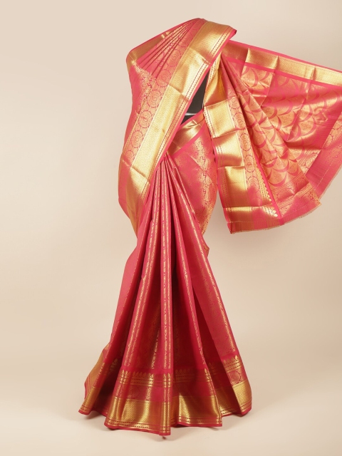 

Pothys Pink & Gold-Toned Ethnic Motifs Zari Pure Silk Saree