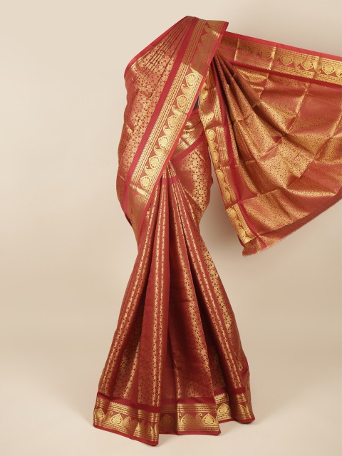 

Pothys Maroon & Gold-Toned Ethnic Motifs Zari Pure Silk Saree