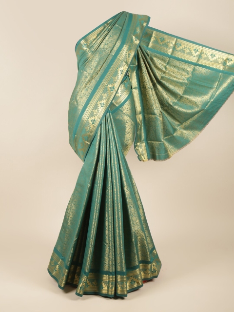 

Pothys Green & Gold-Toned Woven Design Zari Pure Silk Saree