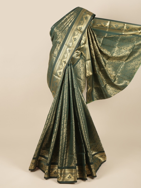 

Pothys Green & Gold-Coloured Floral Woven Zari Pure Silk Saree