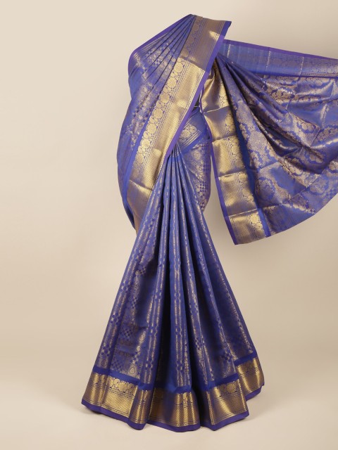 

Pothys Violet & Gold-Toned Woven Design Pure Silk Saree