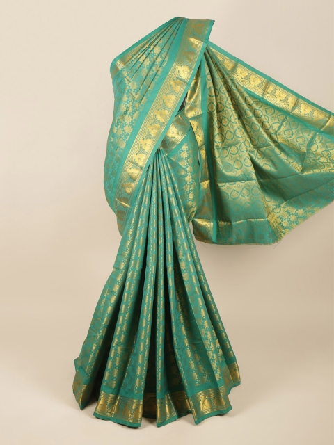 

Pothys Green & Gold-Toned Ethnic Motifs Zari Pure Silk Saree