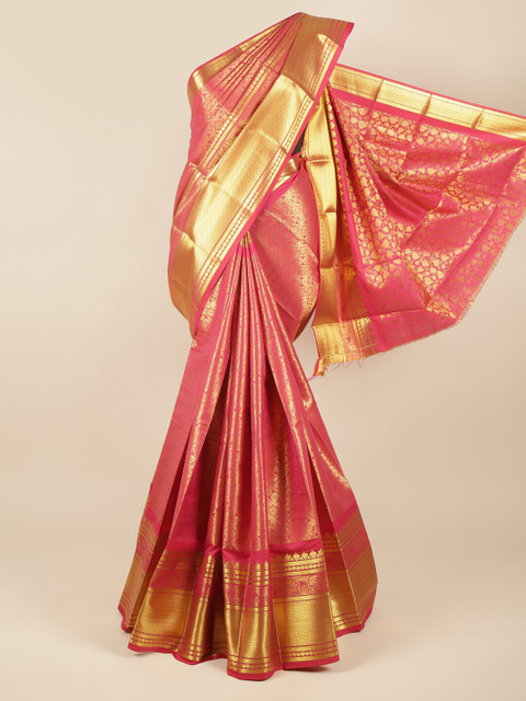 

Pothys Pink & Gold-Toned Ethnic Motifs Pure Silk Saree