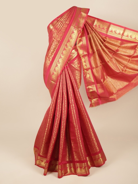 

Pothys Maroon & Gold-Toned Woven Design Zari Pure Silk Saree