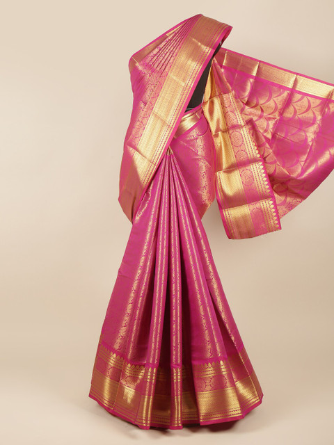 

Pothys Magenta & Gold Ethnic Motifs Zari Pure Silk Saree