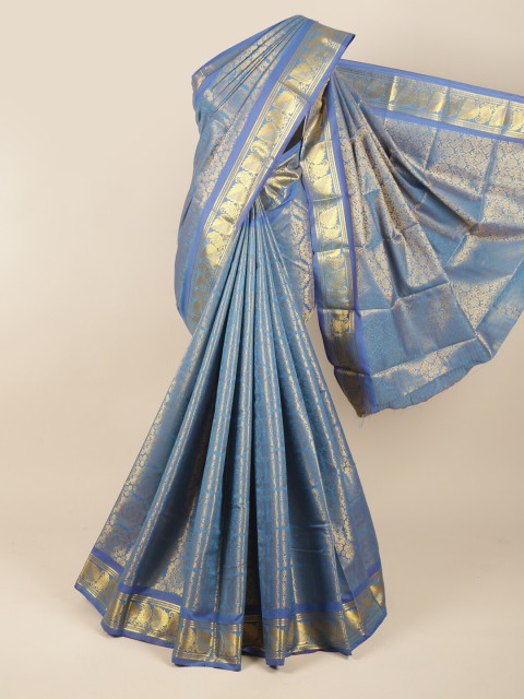 

Pothys Blue & Gold-Toned Woven Design Zari Pure Silk Saree