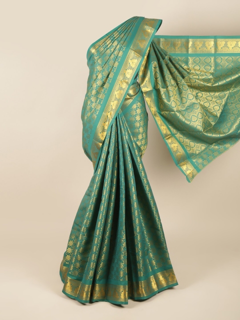 

Pothys Green & Gold-Toned Woven Design Zari Pure Silk Saree