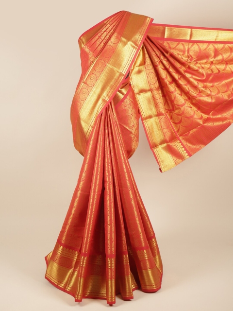 

Pothys Red & Gold-Toned Ethnic Motifs Zari Pure Silk Saree