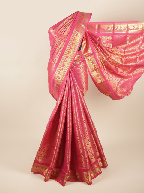 

Pothys Pink & Gold-Toned Ethnic Motifs Pure Silk Saree