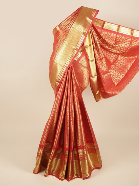 

Pothys Red & Gold-Toned Woven Design Zari Pure Silk Saree