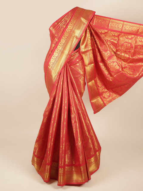 

Pothys Red & Gold-Toned Woven Design Zari Pure Silk Saree