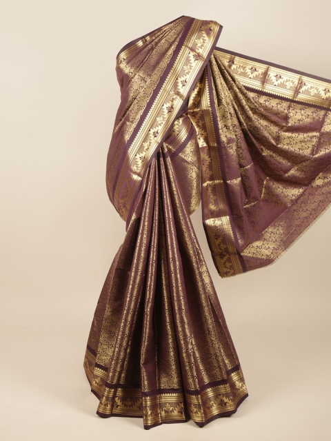 

Pothys Brown & Gold-Toned Ethnic Motifs Zari Pure Silk Saree