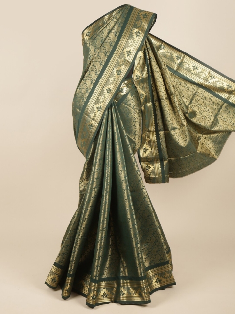 

Pothys Green & Gold-Toned Ethnic Motifs Pure Silk Saree