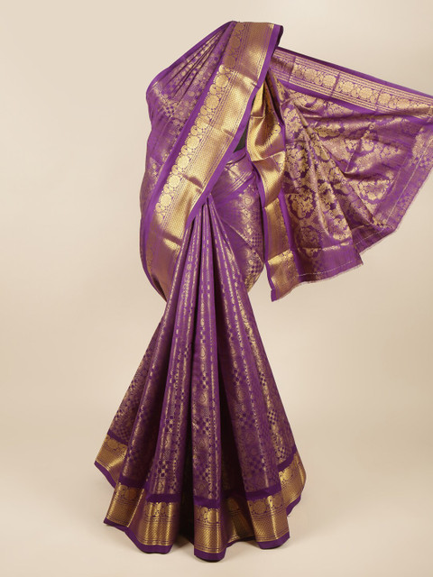

Pothys Violet & Gold-Toned Woven Design Zari Pure Silk Saree