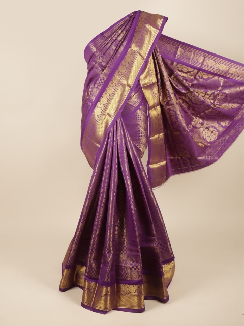 

Pothys Violet & Gold-Toned Ethnic Motifs Zari Pure Silk Saree