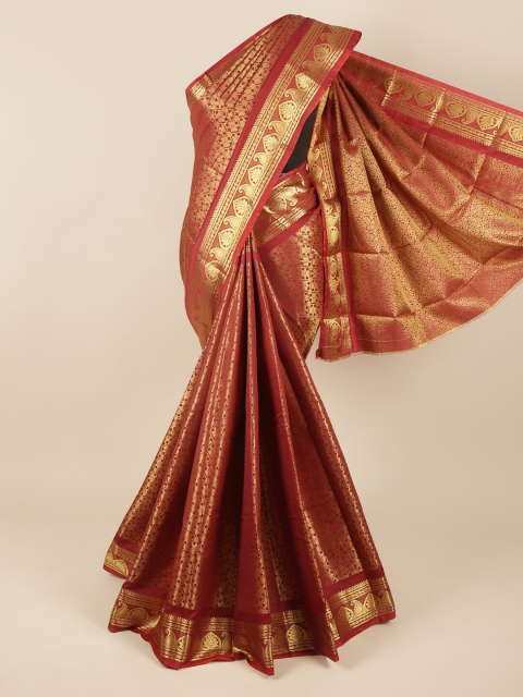 

Pothys Maroon & Gold-Toned Woven Design Pure Silk Saree