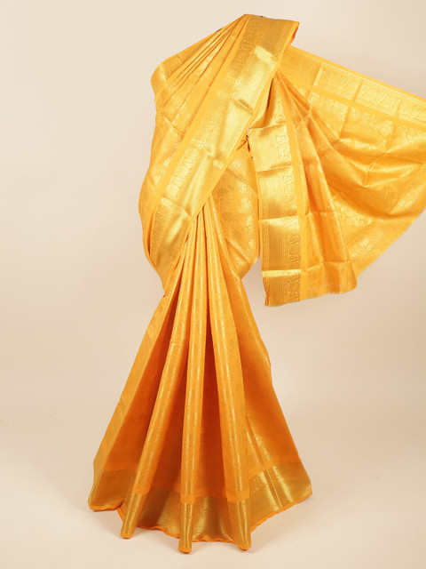 

Pothys Yellow & Gold-Toned Woven Design Zari Pure Silk Saree