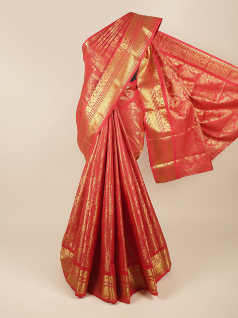 

Pothys Red & Gold-Toned Ethnic Motifs Zari Pure Silk Saree